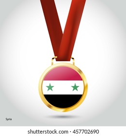 Syria Flag in gold Medal. Vector Illustration. RIO Olympic Game gold Medal. Vector Illustration