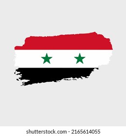 Bandera siria con textura gruesa. Ilustración vectorial de la bandera siria pintada con pincel con efecto de grunge y trazo de acuarela. Feliz Independencia 