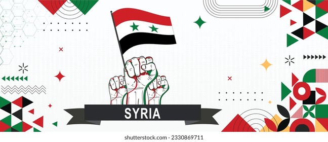 Syria flag independence day geometric Country web banner. corporate abstract background design with flag theme. Country Vector Illustration