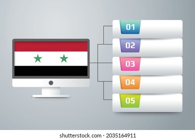 Syria Flag with Infographic Design Incorporate with Computer Monitor. Vector illustration.