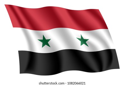Syria flag. Isolated national flag of Syria. Waving flag of the Syrian Arab Republic. Fluttering textile syrian flag.