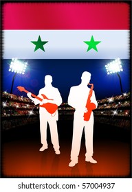 Syria Flag with Live Music Band on Stadium Background Original Illustration