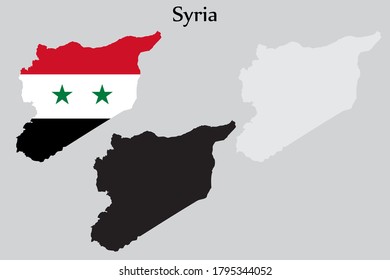 Syria flag and map shape black and gray color. EPS.file.