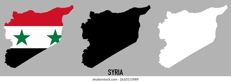 Syria flag and map shape black and gray color.