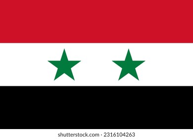 Bandera siria, colores oficiales y proporción. Ilustración vectorial.