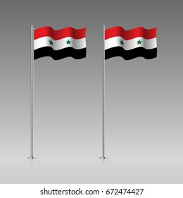 Syria flag on the flagpole. Official colors and proportion correctly. High detailed vector illustration. 3d and isometry. EPS10