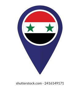 Syria flag on map pinpoint icon isolated. Flag of Syria