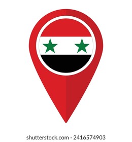 Syria flag on map pinpoint icon isolated. Flag of Syria