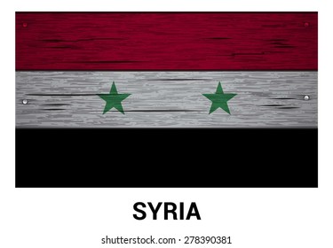 Syria flag on wood texture background - vector illustration