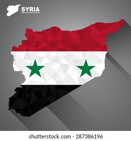 Syria flag overlay on Syria map with polygonal and long tail shadow style (EPS10 art vector)