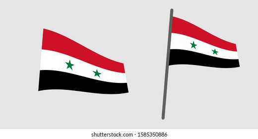 Syria flag with pole, vector file eps 10