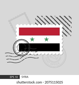 Syria flag postage stamp. Isolated vector illustration on grey post stamp background and specify is vector eps10.
