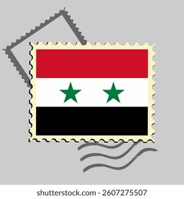 Syria flag postage stamp. Isolated vector illustration on grey post stamp background
