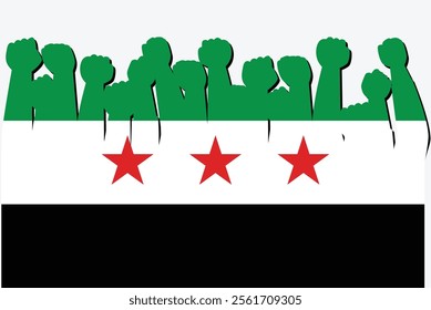 syria flag with raised protest hands vector country flag logo syria protesting concept