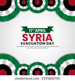 Syria flag ribbon square banner on white background template for national evacuation day
