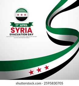 Syria flag ribbon square banner on white background template for national evacuation day