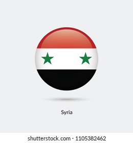 Syria flag - round glossy button. Vector Illustration.