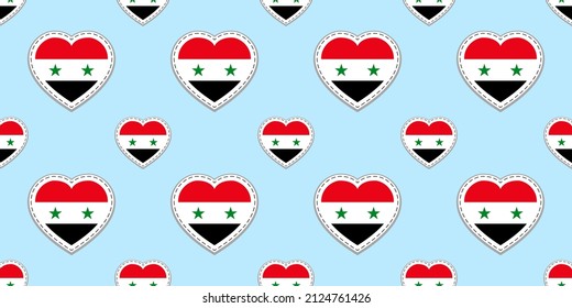 Syria flag seamless pattern. Syrian vector stickers. Love hearts symbols background. Good choice for sports pages and travel geographic elements. repeated flags icons patriotic wallpaper