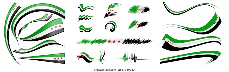 syria flag set elements, vector illustration on a white background