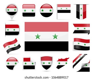 Syria Flag Set - Vector Illustration