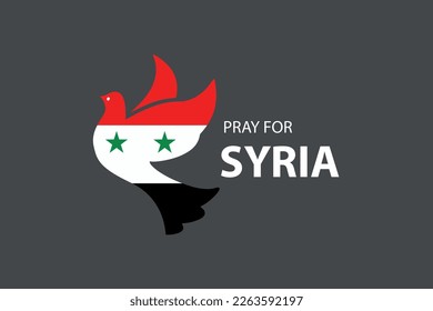Bandera de Siria en forma de ave voladora con oraciones por Siria texto , diseño de afiches en fondo gris , guerra , paz , terremoto en el concepto de Siria