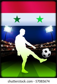 Syria Flag with Soccer Player on Stadium Background Original Illustration