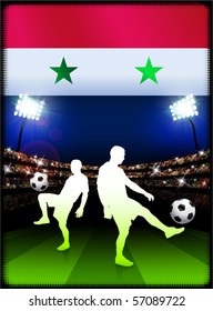 Syria Flag with Soccer Player on Stadium Background Original Illustration