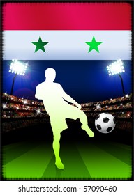 Syria Flag with Soccer Player on Stadium Background Original Illustration