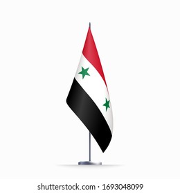 Syria flag state symbol isolated on background national banner. Greeting card National Independence Day of the Syrian Arab Republic. Illustration banner with realistic state flag.