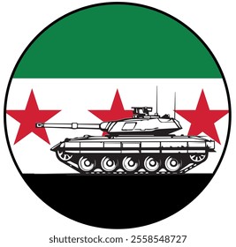 Syria flag with tank in the foreground