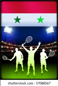 Syria Flag with Tennis Player on Stadium Background Original Illustration