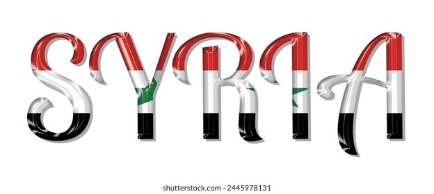 Schriftart für Syrien-Flagge, 3D-Syrien-Flagge farbiger Hintergrund, Syrien-Flagge Vektorillustration