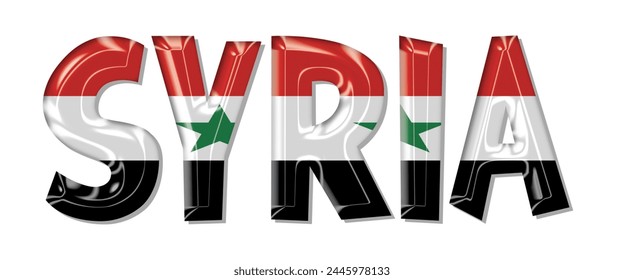 Fuente del texto de la bandera de Siria, fondo colorido de la bandera de Siria 3D, Ilustración vectorial de la bandera de Siria