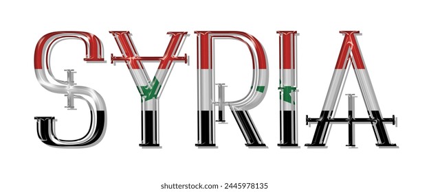 Schriftart für Syrien-Flagge, 3D-Syrien-Flagge farbiger Hintergrund, Syrien-Flagge Vektorillustration