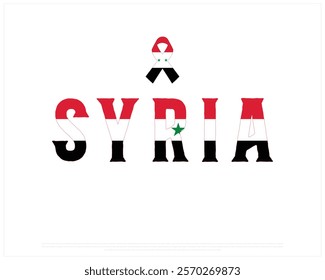 SYRIA flag Typography with ribbon flag on a white background, Vector design of SYRIA flag typography, Ribbon Flag of Syria, National Day Design, SYRIA Day design