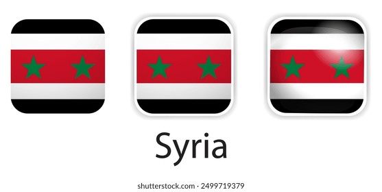 Iconos del vector de la bandera de Siria fijados en forma de cuadrado redondeado