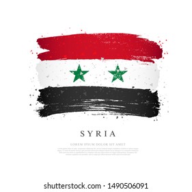 Bandeira da Síria. Ilustração vetorial em um fundo branco. Os traçados de pincel são desenhados à mão. Dia da Independência.