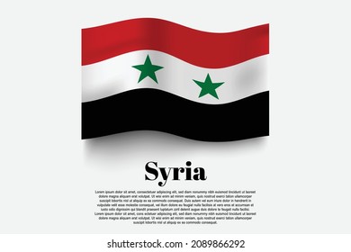 Syria flag waving form on gray background. Vector illustration.