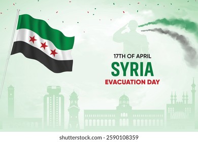 Syria Flag Waving On Skyline Background. Evacuation Day Concept Design Vector Illustration.