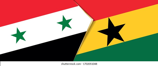 Unter der Flagge Syriens und Ghanas stehen zwei Vektorillustrationen unter Flaggen, die ein Symbol für Beziehung oder Konfrontation sind.