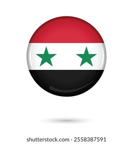Syria glossy round flag vector illustration isolated on white background for National Day, Evacuation Day April 17th celebration. Independence Day, Armed force Day  August 1st, banners, posters