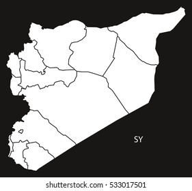 Syria governorates Map black and white illustration