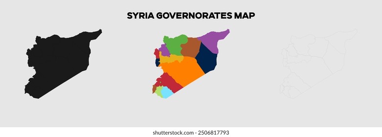 Karte der Gouverneure von Syrien in Farben. EPS-Datei auch in selhoutte und skizzierte Form. Bearbeitbare EPS-Datei.