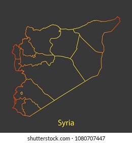 Syria gradient outline,stroke of map with administrative division. Modern line style vector illustration