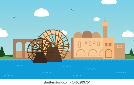 Syria Hama city skyline outline vector