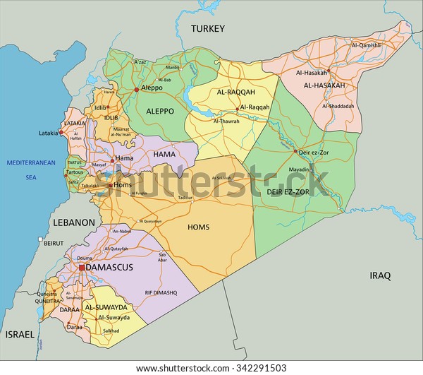 Syria Highly Detailed Editable Political Map Stock Vector (Royalty Free ...