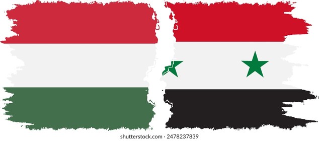 Syria and Hungary grunge flags connection, vector