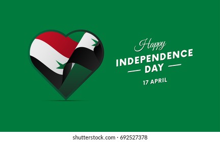 Syria Independence Day. 17 April. Waving flag in heart. Vector illustration.
