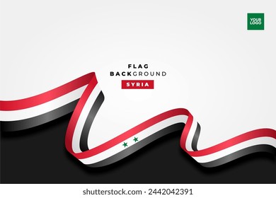 Syria independence day flag background, flag curve with copy space area.