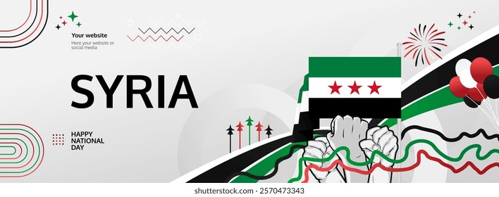 Syria Independence Day modern greeting banner. 17th April Happy Syria National Day. Holidays abstract concept. Great for event like carnival, feast poster, support, culture and tourism